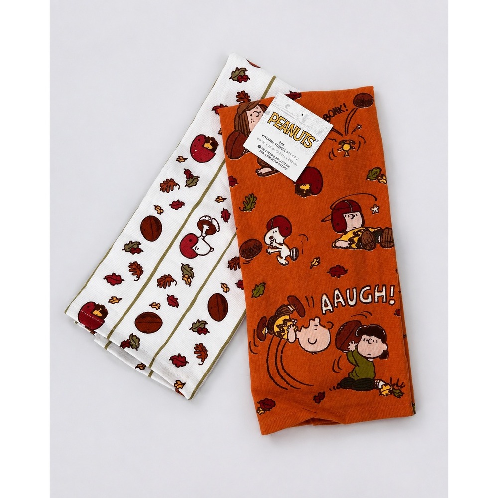 Peanuts Fall Football Kitchen Towels Set of 2 Snoopy Charlie Brown Cotton